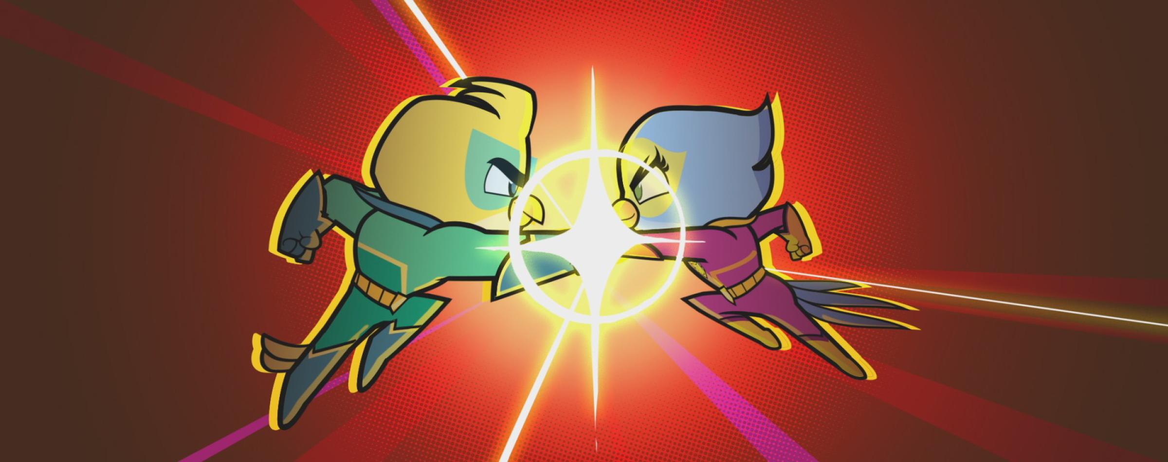 Powerbirds fist bumping 