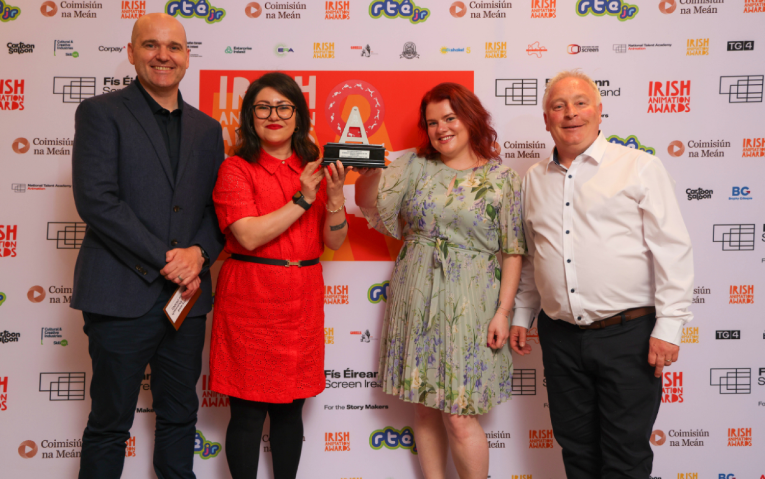 Irish Animation Awards 2025 Awards staff members with trophy