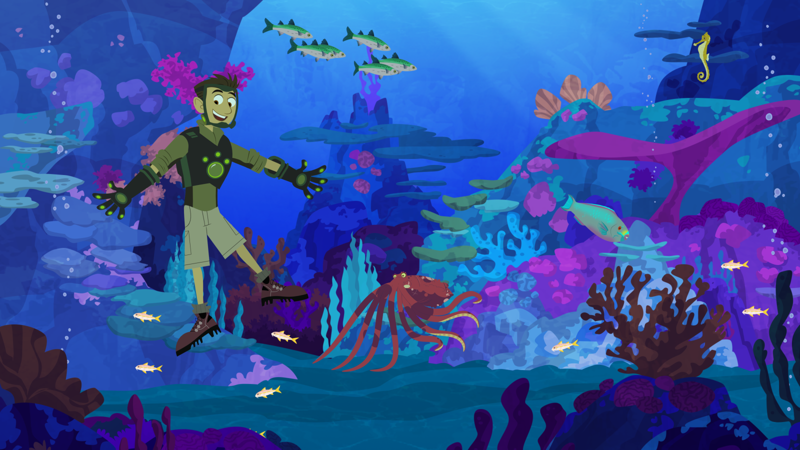 Still from Wild Kratts: Chris under water.
