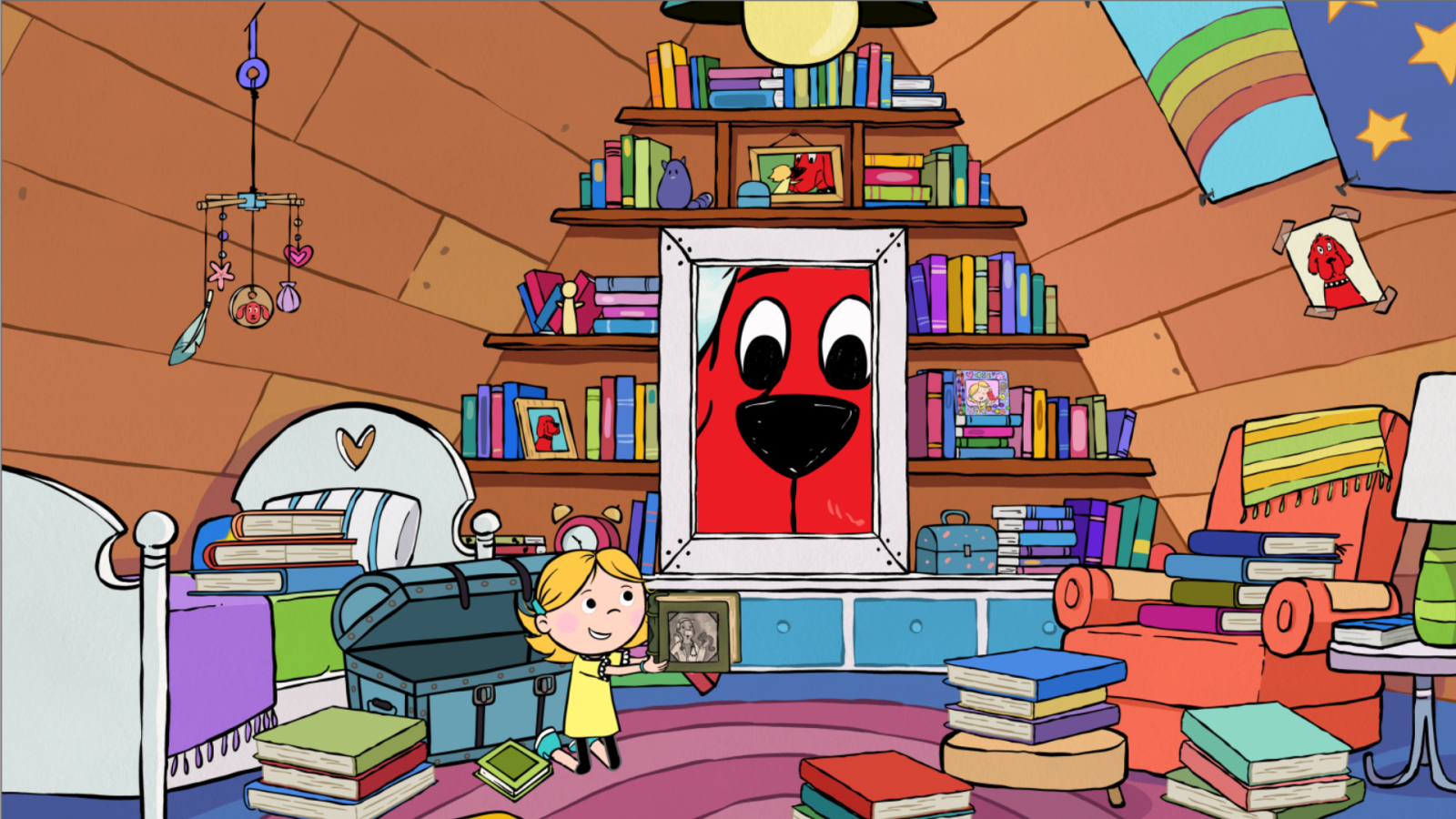 Clifford the Big Red Dog - Episodic Still - Clifford looks into window at his friend Emily Elizabeth