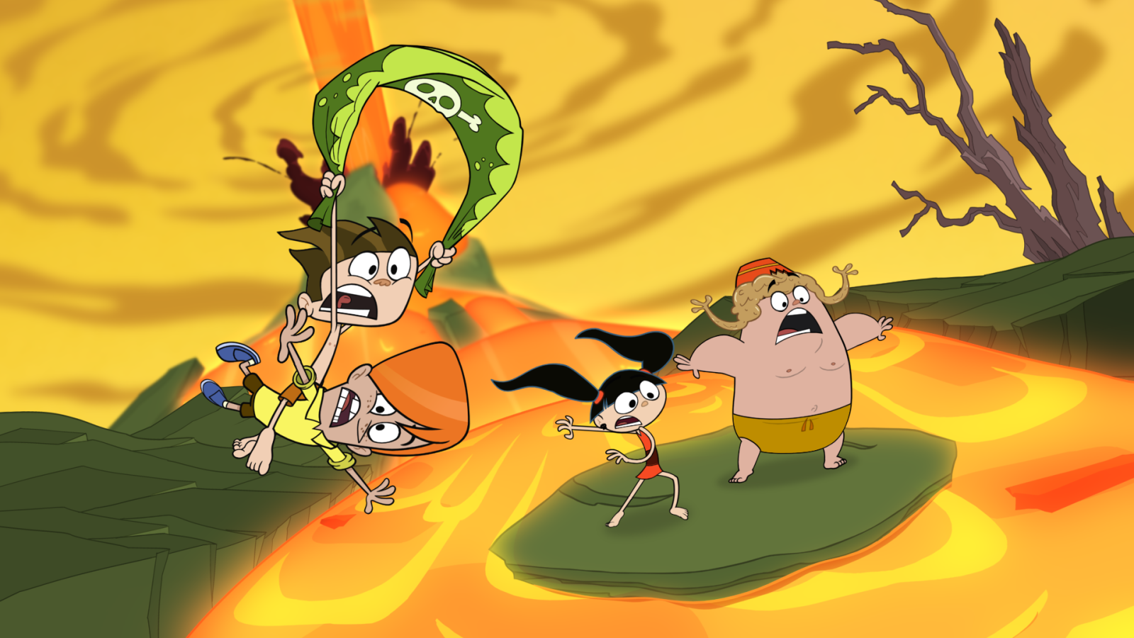 Camp Lakebottom – Episodic Still – Campers running from flowing lava.