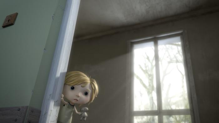 A still from the short film Anya featuring a young girl in an orphanage