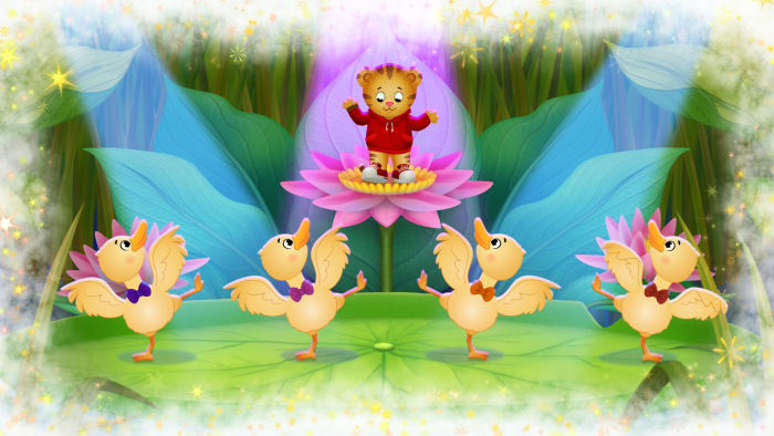 Daniel Tiger's Neighborhood: Characters perform ballet on a flower-decorated stage.