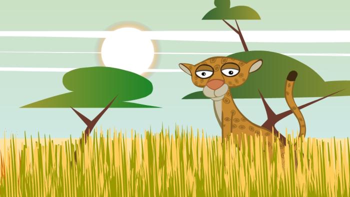 a leopard in the field on a sunny day