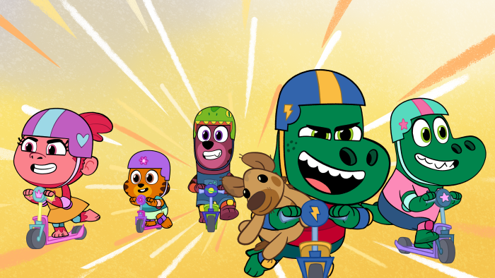 Let's Go, Bananas!: Characters run in a race, one holding a baton.