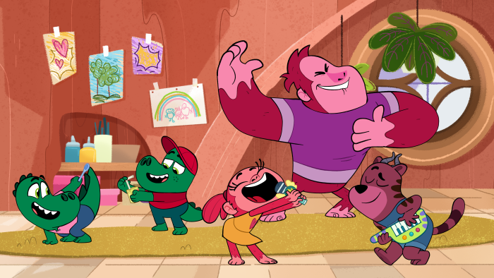 Let's Go, Bananas!: Characters dance and celebrate indoors with festive decorations.