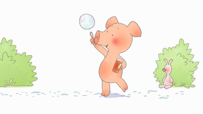 Wibbly Pig Episodic Still - Wibbly pops a balloon
